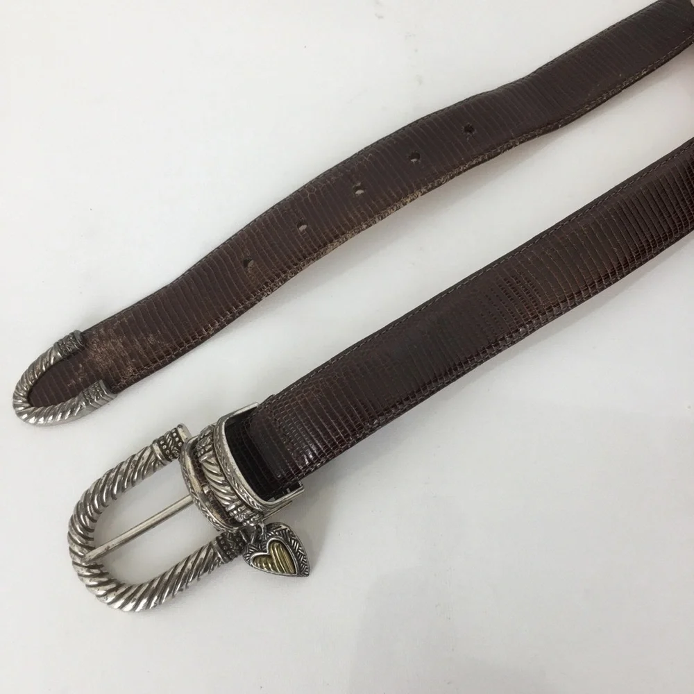 Brighton Brown Leather Belt Snakeskin Embossed Women’s Size S Preppy Old Money